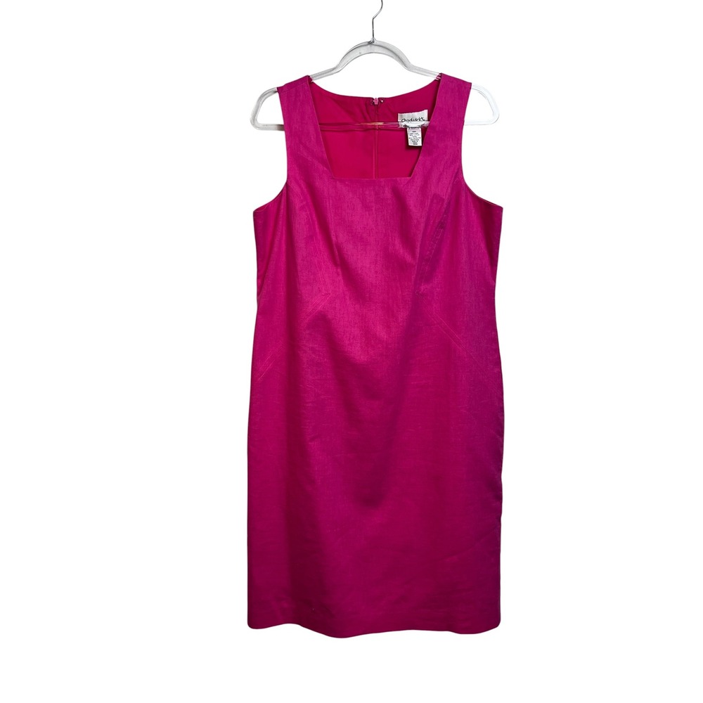 Chadwicks Pink Linen Blend Square Neck Sheath Dress 12P Linen Cotton Minimalist